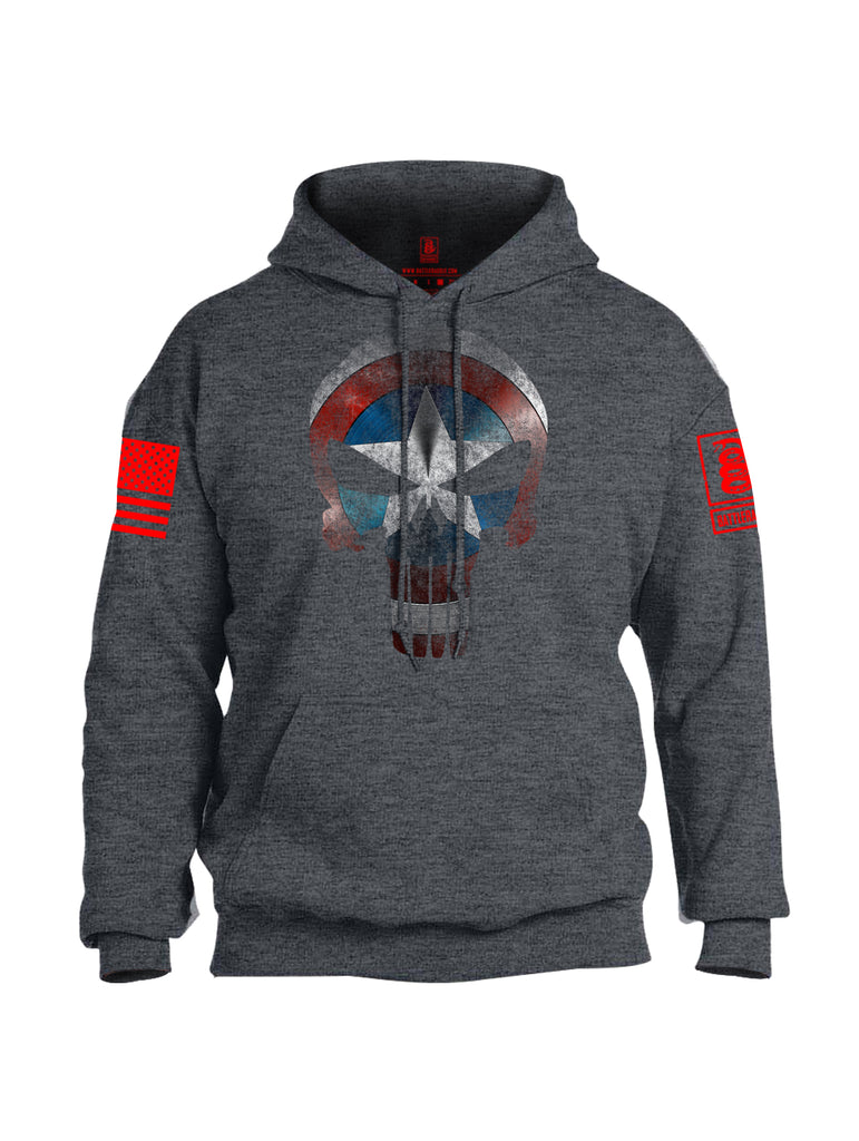 Battleraddle Captain Punisher America Shield Skull V2 Red Sleeve Print Mens Blended Hoodie With Pockets - Battleraddle® LLC