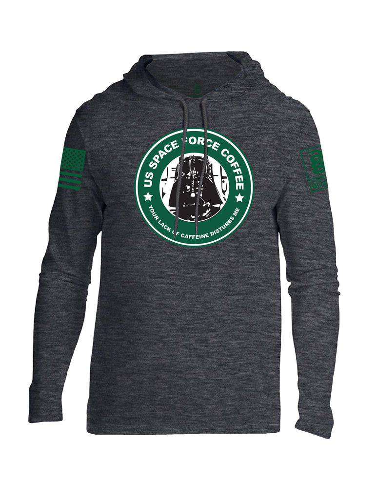 Battleraddle US Space Force Coffee Your Lack Of Caffeine Disturbs Me Green Sleeve Print Mens Thin Cotton Lightweight Hoodie