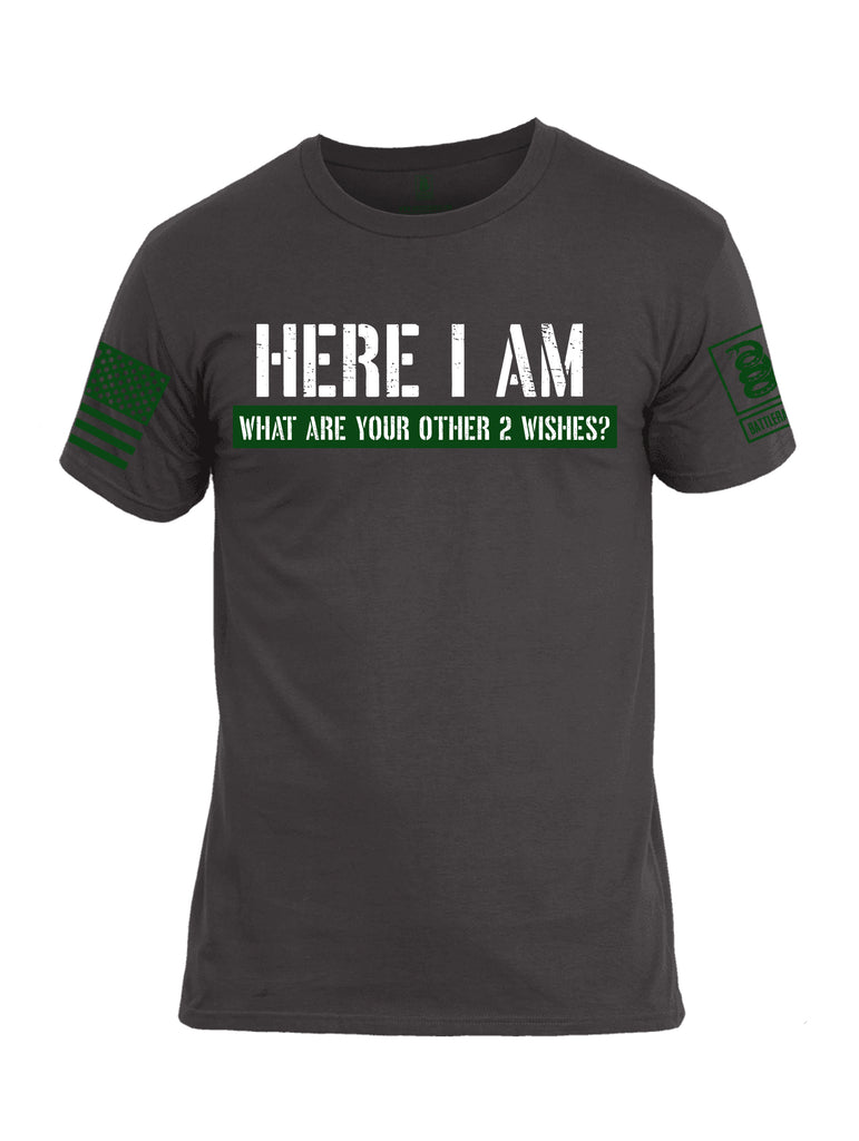 Battleraddle Here I Am What Are Your Other 2 Wishes? Dark Green Sleeve Print Mens Cotton Crew Neck T Shirt