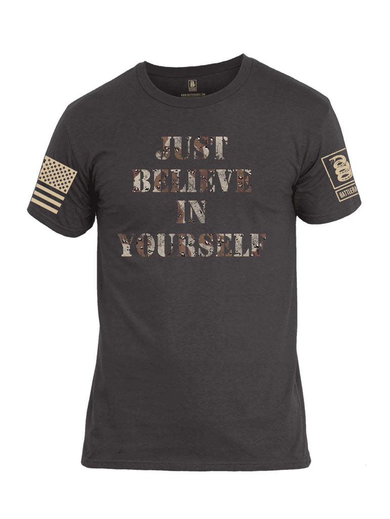 Battleraddle Just Believe In Yourself Beige Sleeve Print Mens Cotton Crew Neck T Shirt