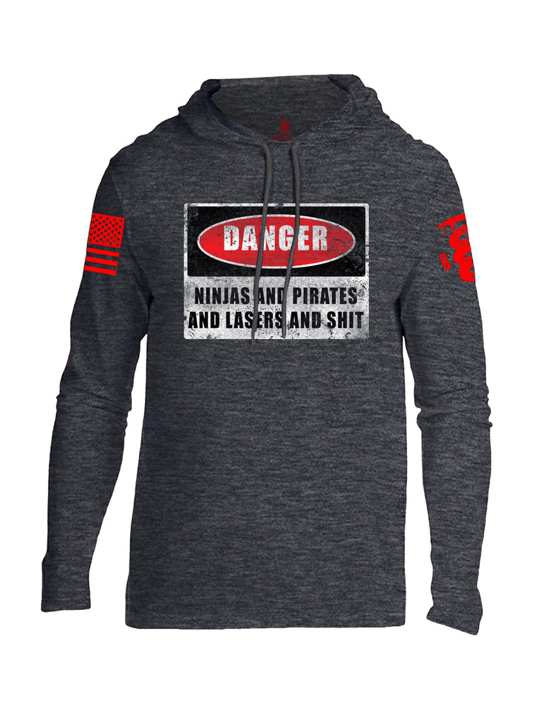 Battleraddle Danger Ninjas And Pirates And Lasers And Shit Red Sleeve Print Mens Thin Cotton Lightweight Hoodie