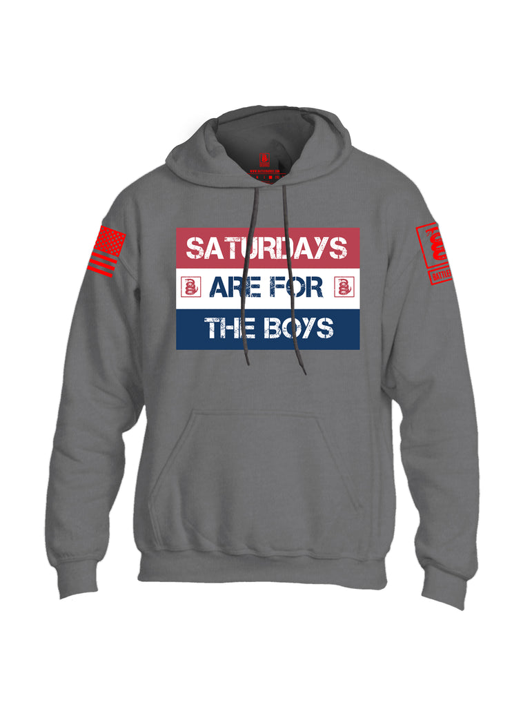 Battleraddle Saturdays Are For The Boys Red Sleeve Print Mens Blended Hoodie With Pockets