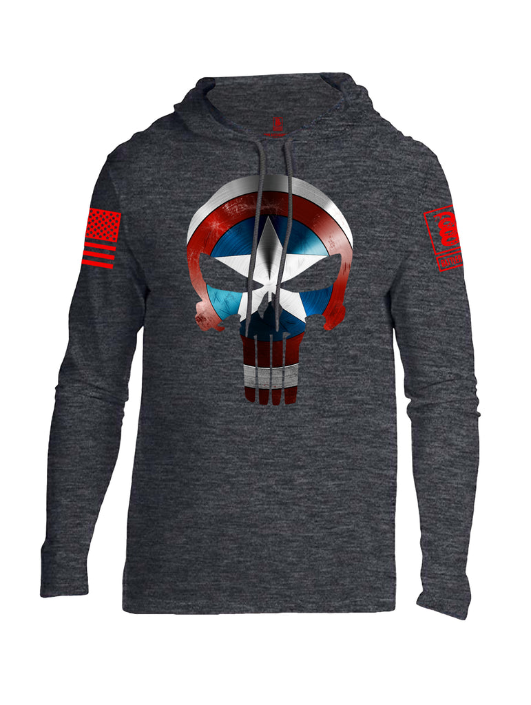 Battleraddle Captain Punisher America Shield Skull V1 Red Sleeve Print Mens Thin Cotton Lightweight Hoodie - Battleraddle® LLC