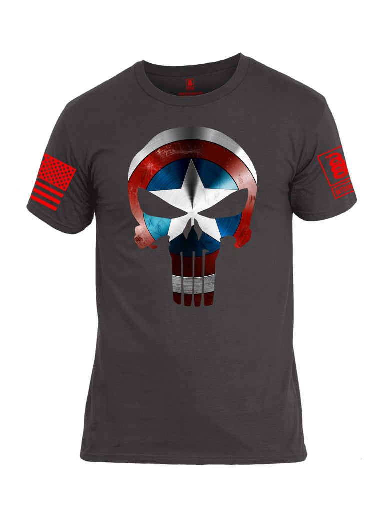 Battleraddle Captain Punisher America Shield Skull V1 Red Sleeve Print Mens Cotton Crew Neck T Shirt - Battleraddle® LLC