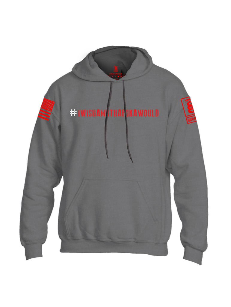 Battleraddle #IWISHAMUTHAFUKAWOULD Red Sleeve Print Mens Blended Hoodie With Pockets - Battleraddle® LLC