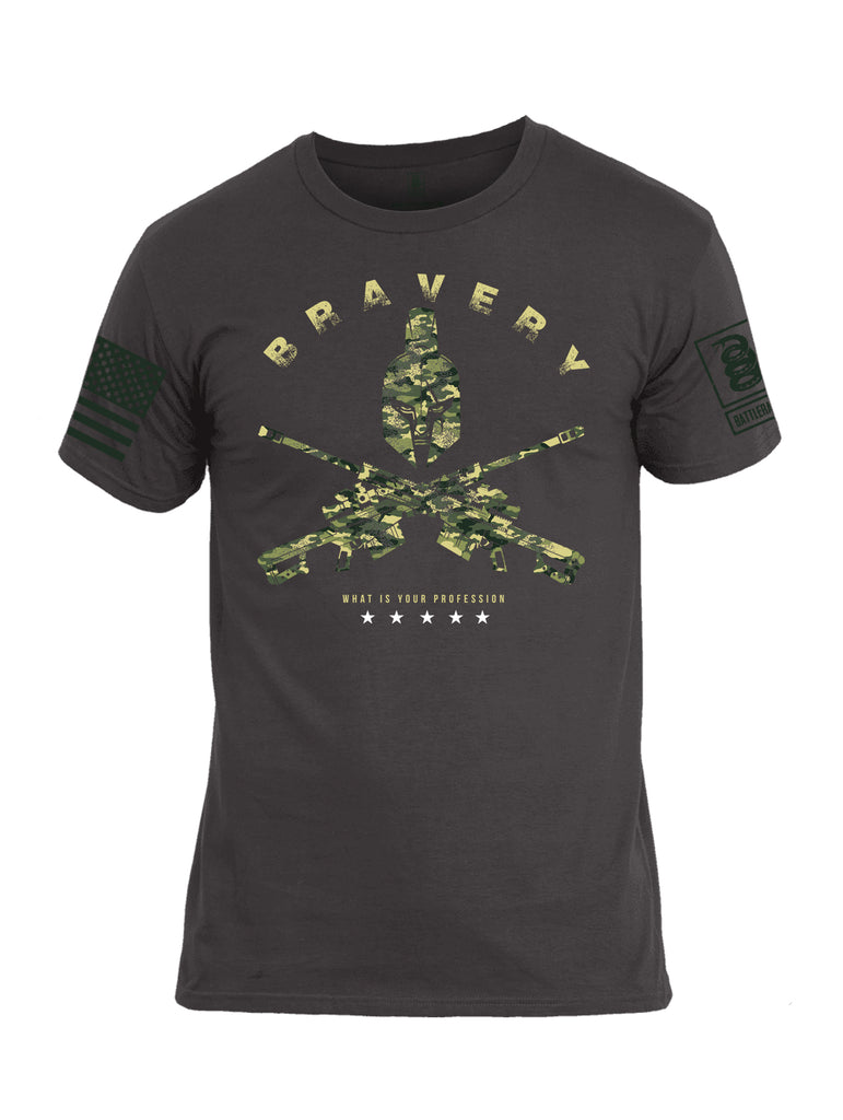 Battleraddle Bravery What Is Your Profession Dark Green Sleeve Print Mens Cotton Crew Neck T Shirt
