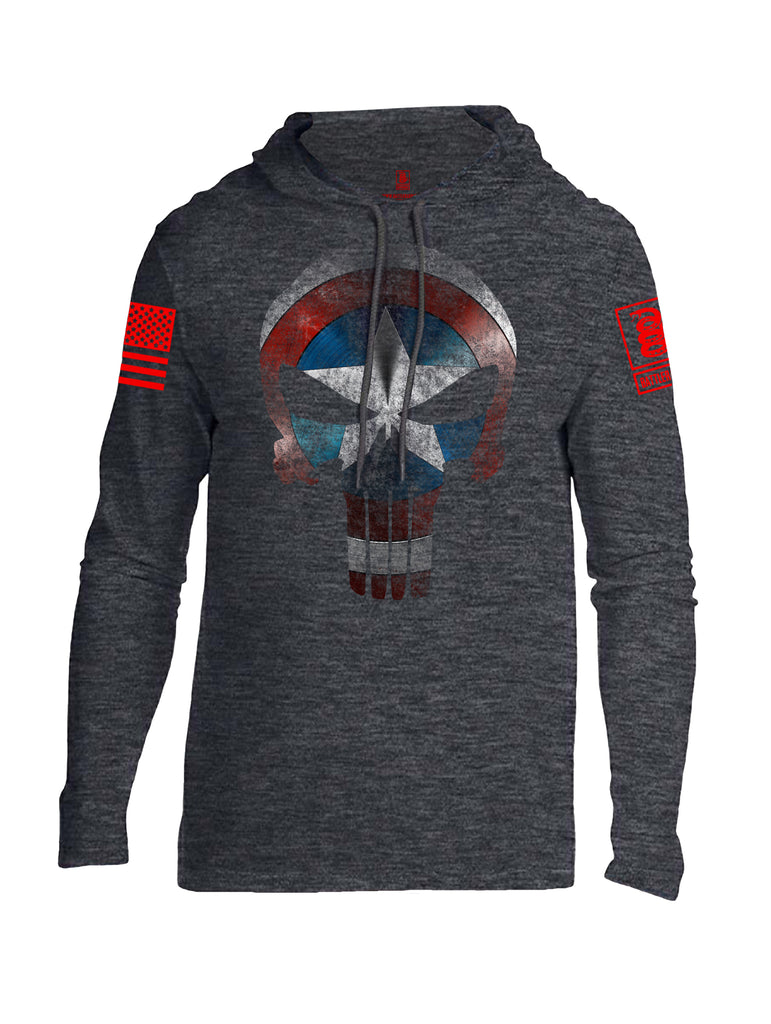 Battleraddle Captain Punisher America Shield Skull V2 Red Sleeve Print Mens Thin Cotton Lightweight Hoodie - Battleraddle® LLC