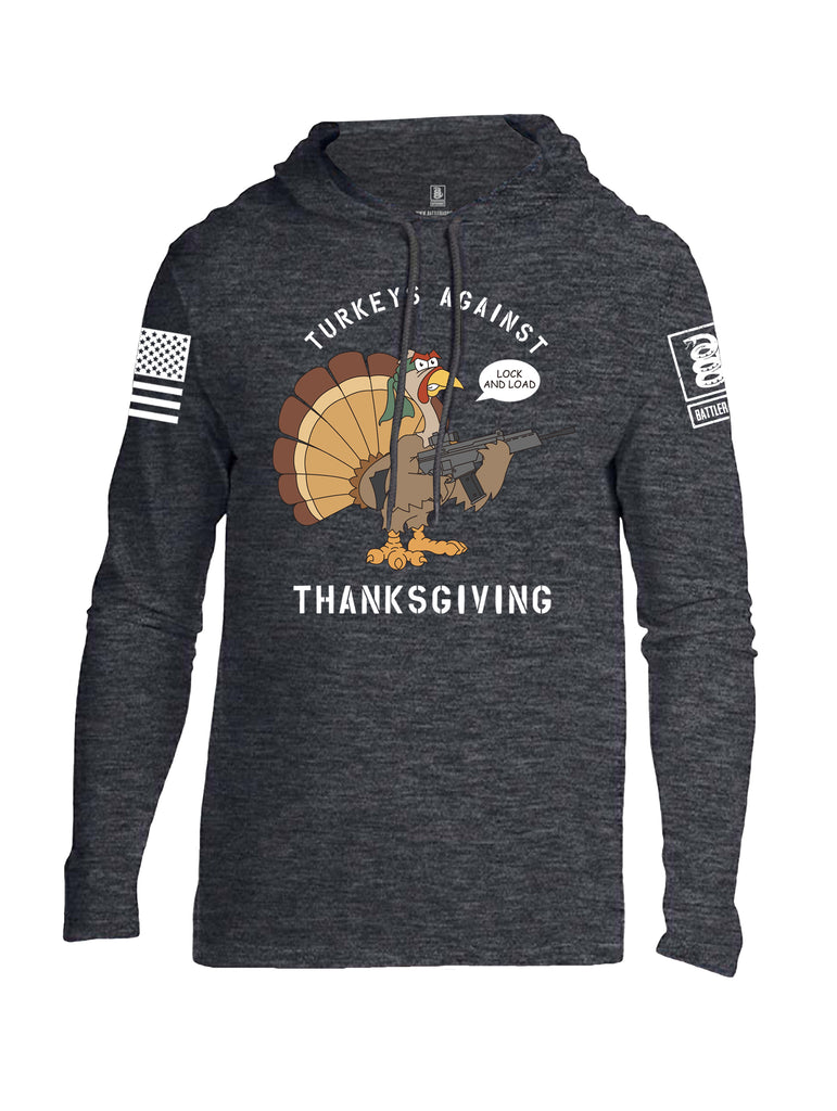 Battleraddle Turkeys Against Thanksgiving Lock And Load White Sleeve Print Mens Thin Cotton Lightweight Hoodie