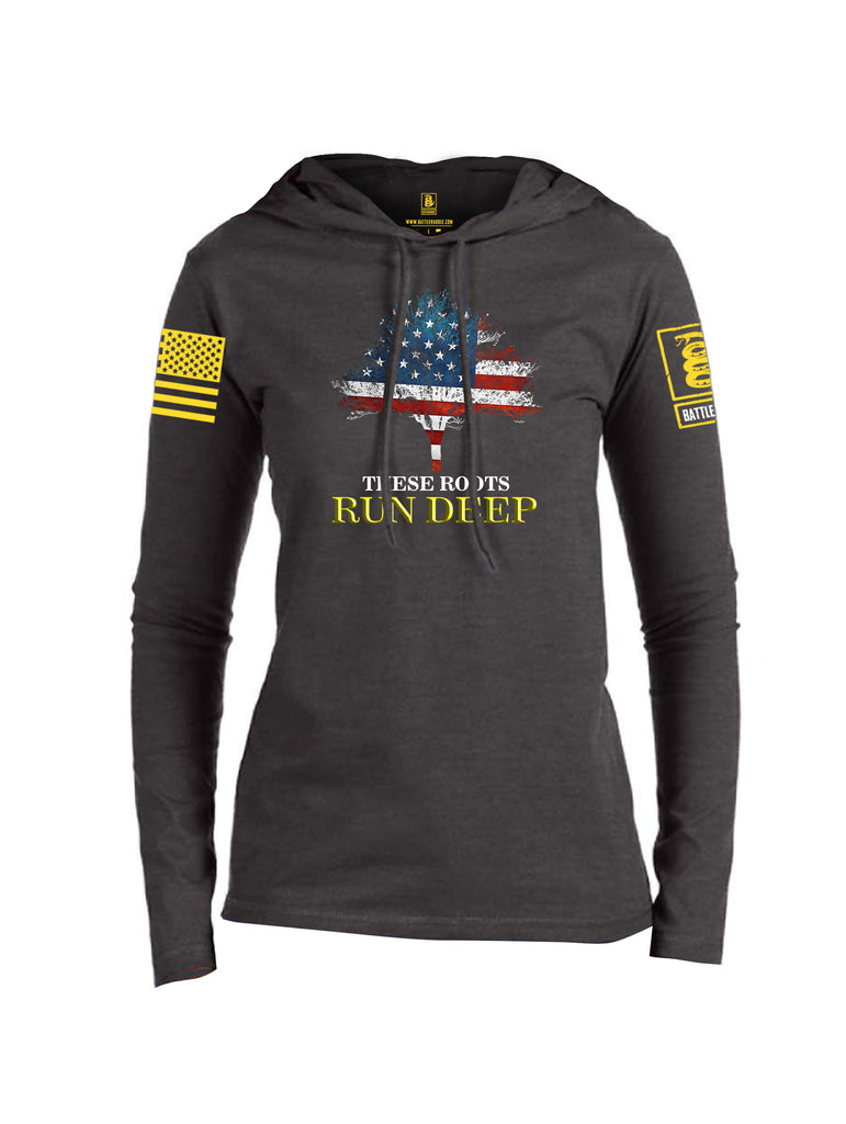 Battleraddle These Roots Run Deep Yellow Sleeve Print Womens Thin Cotton Lightweight Hoodie