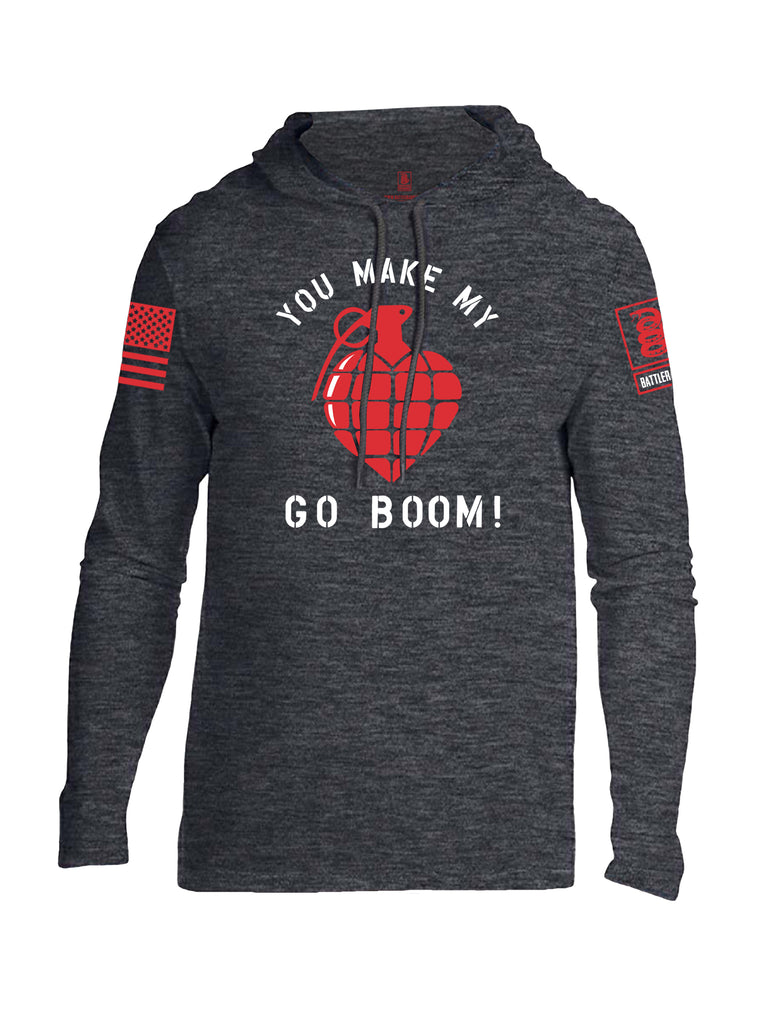 Battleraddle You Make My Heart Go Boom Red Sleeve Print Mens Thin Cotton Lightweight Hoodie