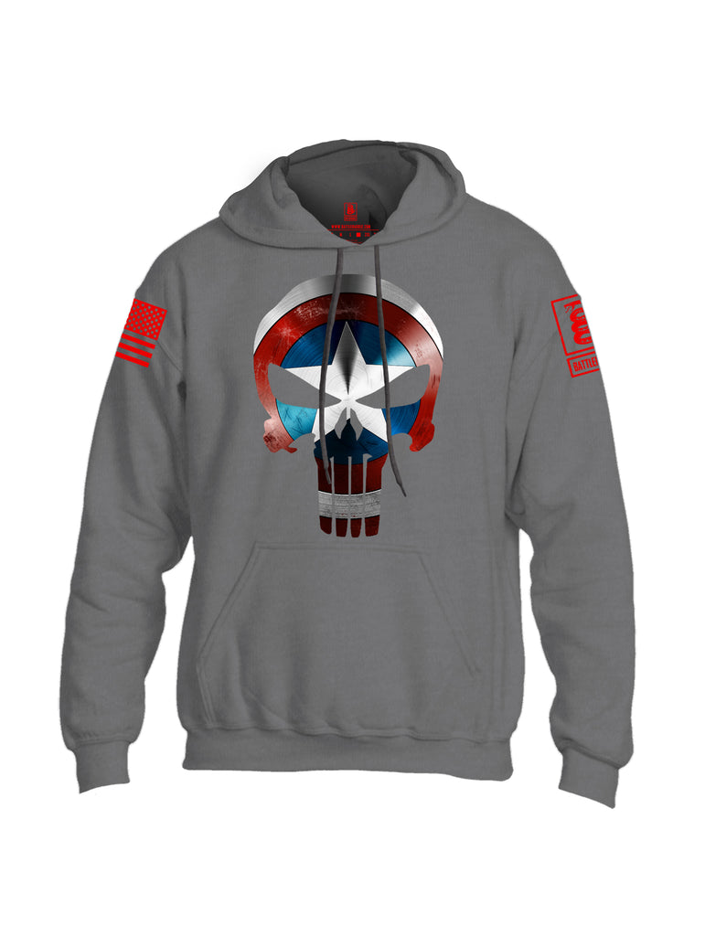 Battleraddle Captain Punisher America Shield Skull V1 Red Sleeve Print Mens Blended Hoodie With Pockets - Battleraddle® LLC