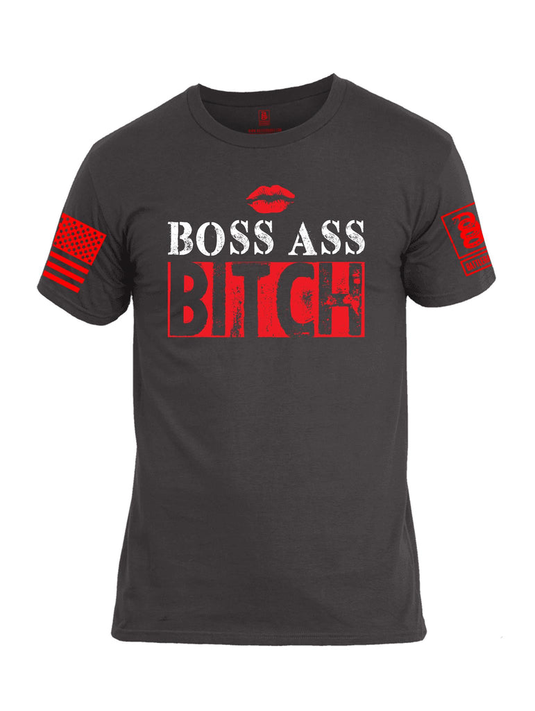 Battleraddle Boss Ass Bitch Red Sleeve Print Mens Cotton Crew Neck T Shirt - Battleraddle® LLC