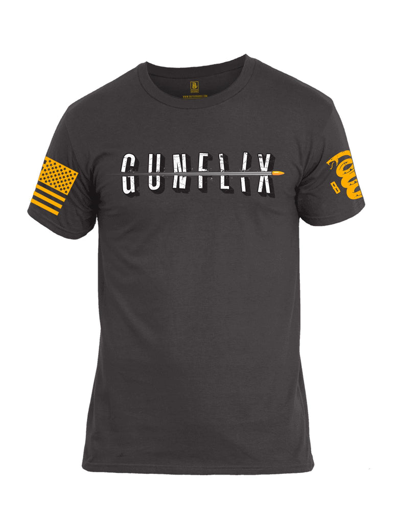 Battleraddle Gunflix Orange Sleeve Print Mens Cotton Crew Neck T Shirt
