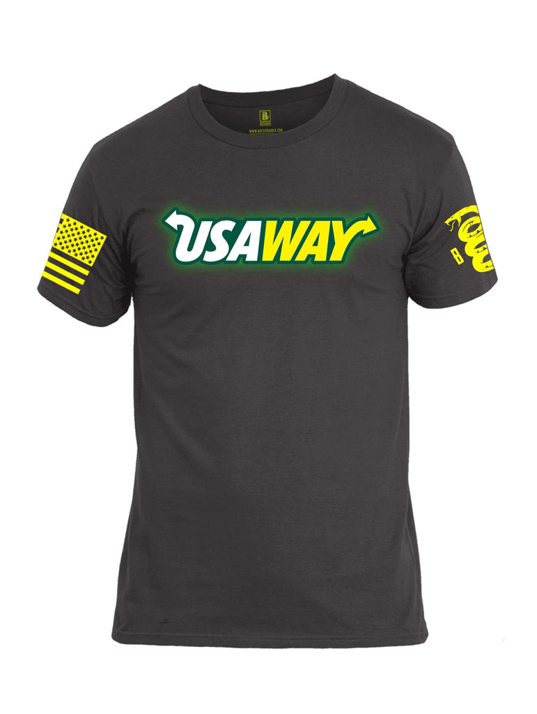 Battleraddle USAWAY Yellow Sleeve Print Mens Crew Neck Cotton T Shirt