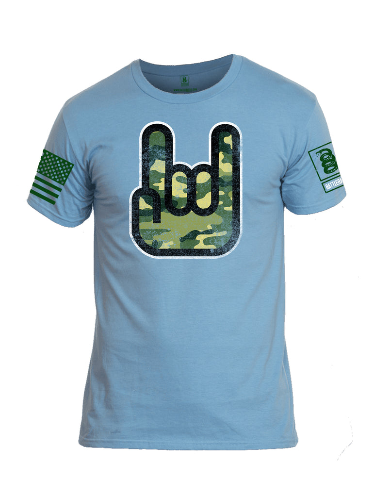 Battleraddle Hand Gesture Green Sleeve Print Mens Cotton Crew Neck T Shirt
