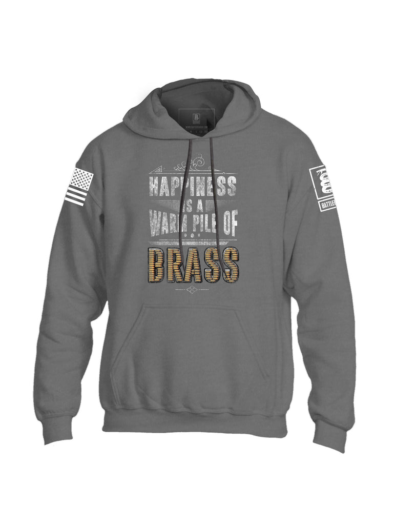 Battleraddle Happiness Is A Warm Pile Of Brass White Sleeve Print Mens Blended Hoodie With Pockets