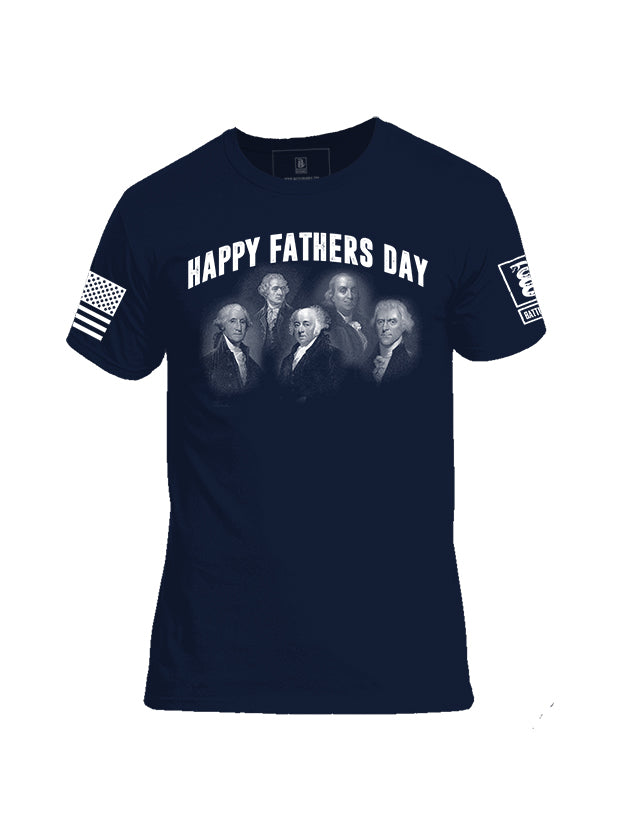 Battleraddle Happy Fathers Day White Sleeve Print Mens Cotton Crew Neck T Shirt