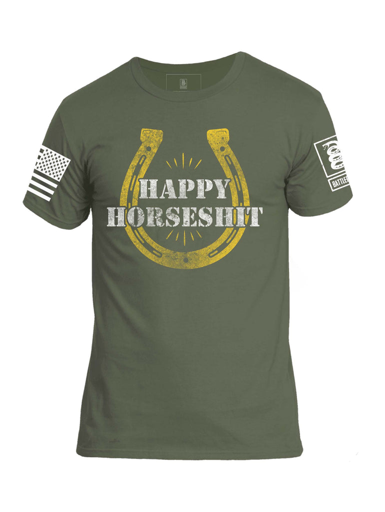 Battleraddle Happy Horseshit Mens Crew Neck Cotton T Shirt