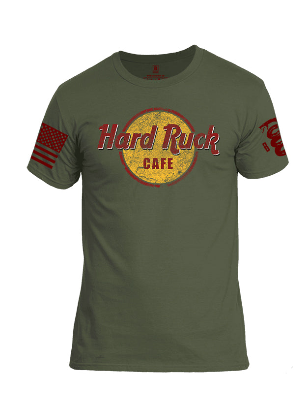Battleraddle Hard Ruck Cafe Red Sleeve Print Mens Cotton Crew Neck T Shirt
