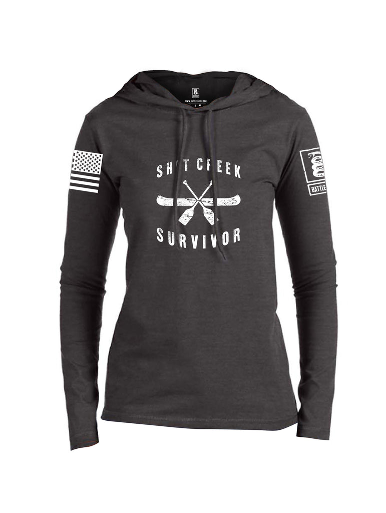 Battleraddle Shit Creek Survivor White Sleeve Print Womens Thin Cotton Lightweight Hoodie