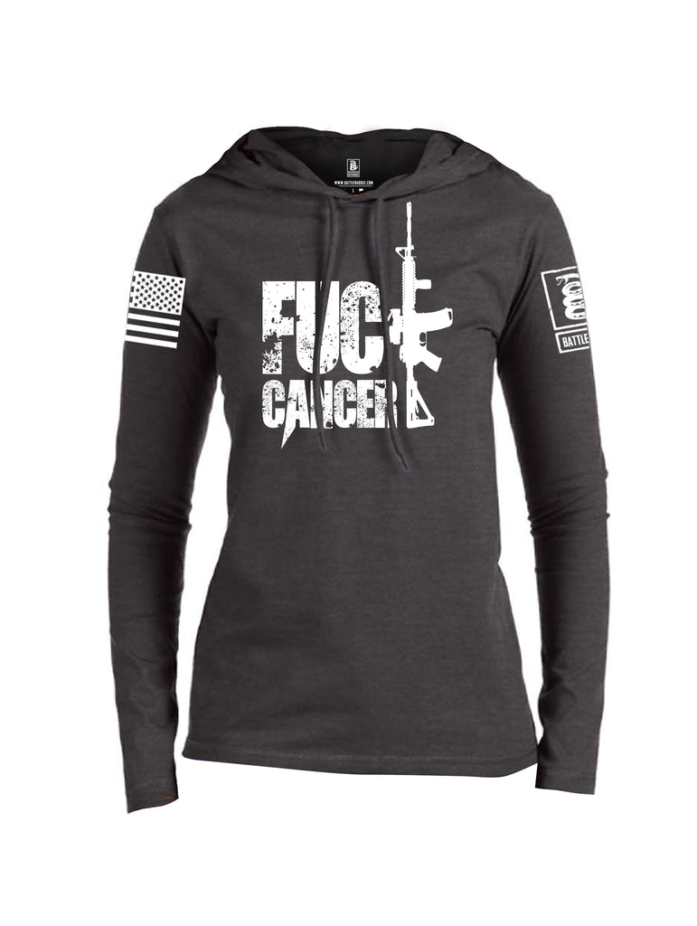 Battleraddle Fuck Cancer White Sleeve Print Womens Thin Cotton Lightweight Hoodie