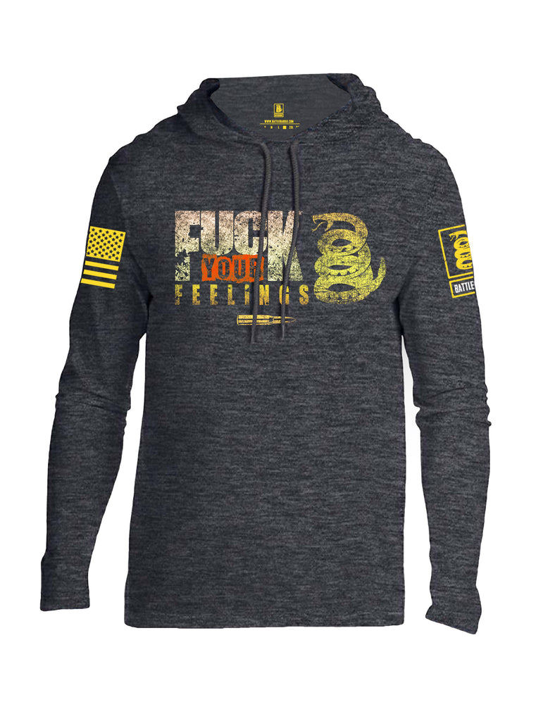 Battleraddle Fuck Your Feelings Yellow Sleeve Print Mens Thin Cotton Lightweight Hoodie