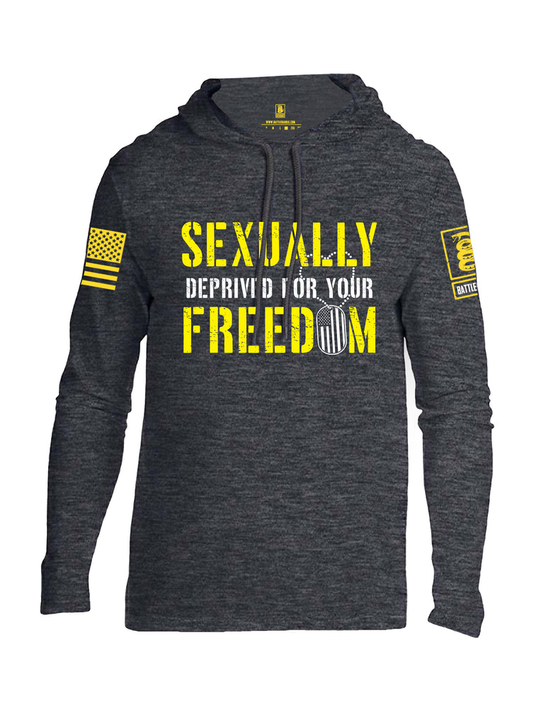 Battleraddle Sexually Deprived For Your Freedom Yellow Sleeve Print Mens Thin Cotton Lightweight Hoodie