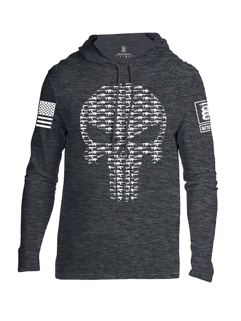 Battleraddle Expounder Skull And Guns White Sleeve Print Mens Thin Cotton Lightweight Hoodie