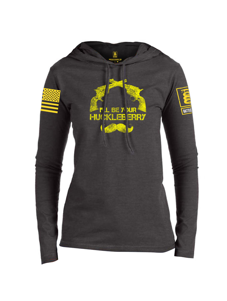 Battleraddle I'll Be Your Huckleberry Yellow Sleeve Print Womens Thin Cotton Lightweight Hoodie