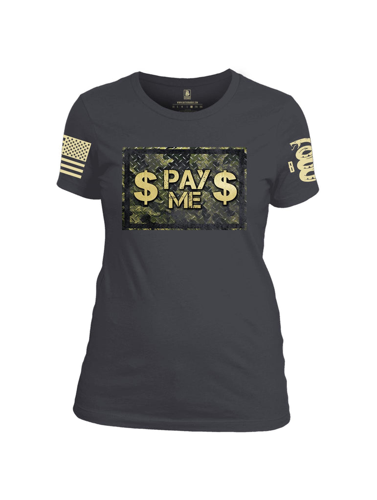 Battleraddle $ Pay Me $ Light Yellow Sleeve Print Womens Cotton Crew Neck T Shirt - Battleraddle® LLC