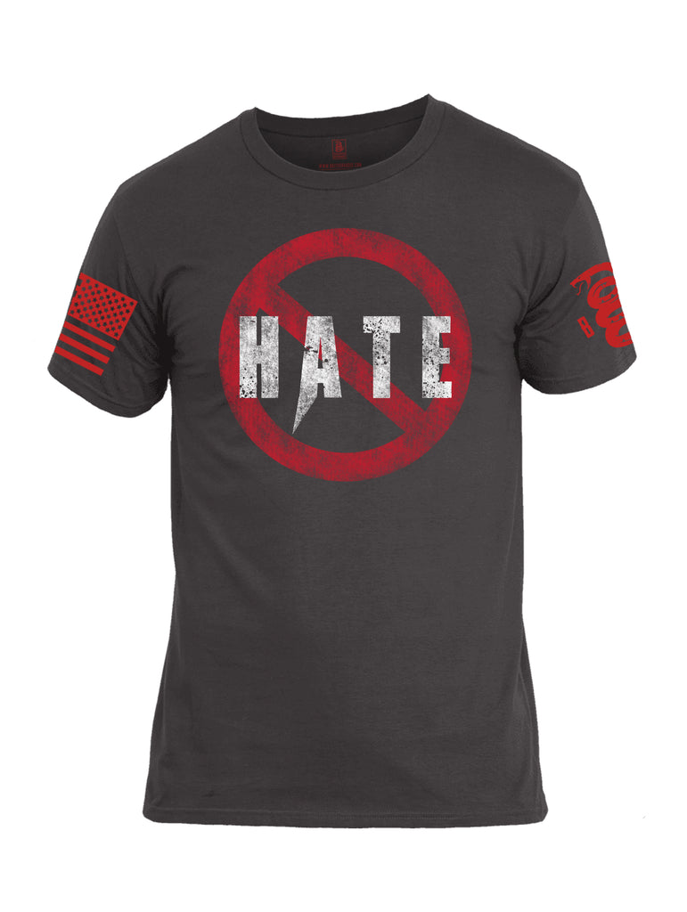 Battleraddle Hate Red Sleeve Print Mens Cotton Crew Neck T Shirt