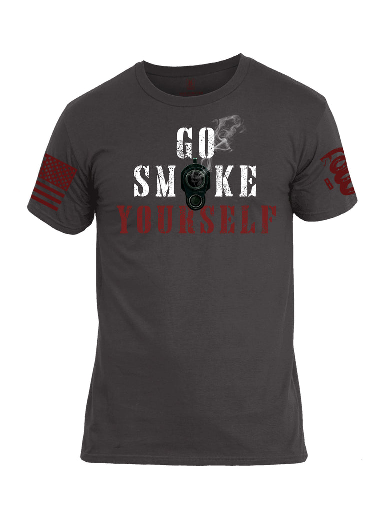 Battleraddle Go Smoke Yourself Red Sleeve Print Mens Cotton Crew Neck T Shirt