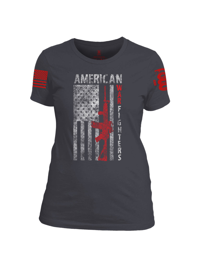 Battleraddle American War Fighters Red Sleeve Print Womens Cotton Crew Neck T Shirt - Battleraddle® LLC