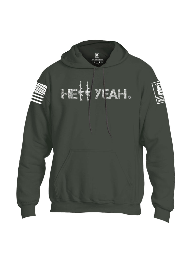 Battleraddle Hell Yeah White Sleeve Print Mens Blended Hoodie With Pockets