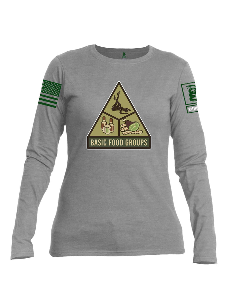 Battleraddle Basic Food Groups Green Sleeve Print Womens Cotton Long Sleeve Crew Neck T Shirt shirt|custom|veterans|Women-Long Sleeves Crewneck Shirt