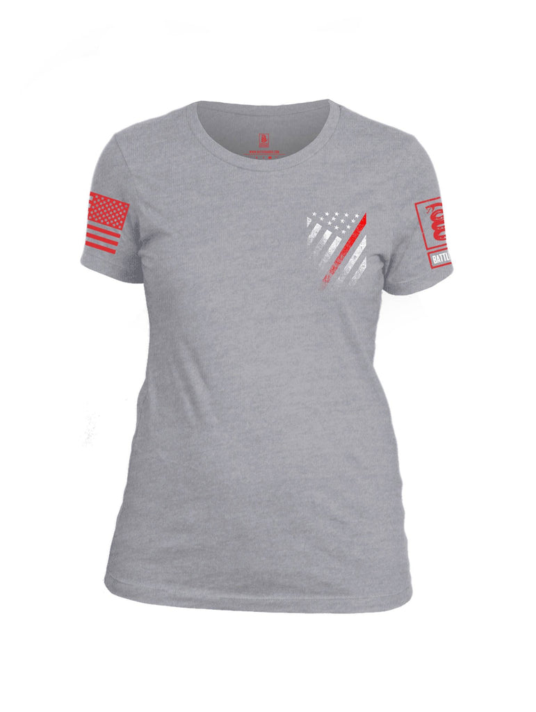 Battleraddle USA Red Thin Line Series Flag Red Sleeve Print Womens Cotton Crew Neck T Shirt shirt|custom|veterans|Apparel-Womens T Shirt-cotton