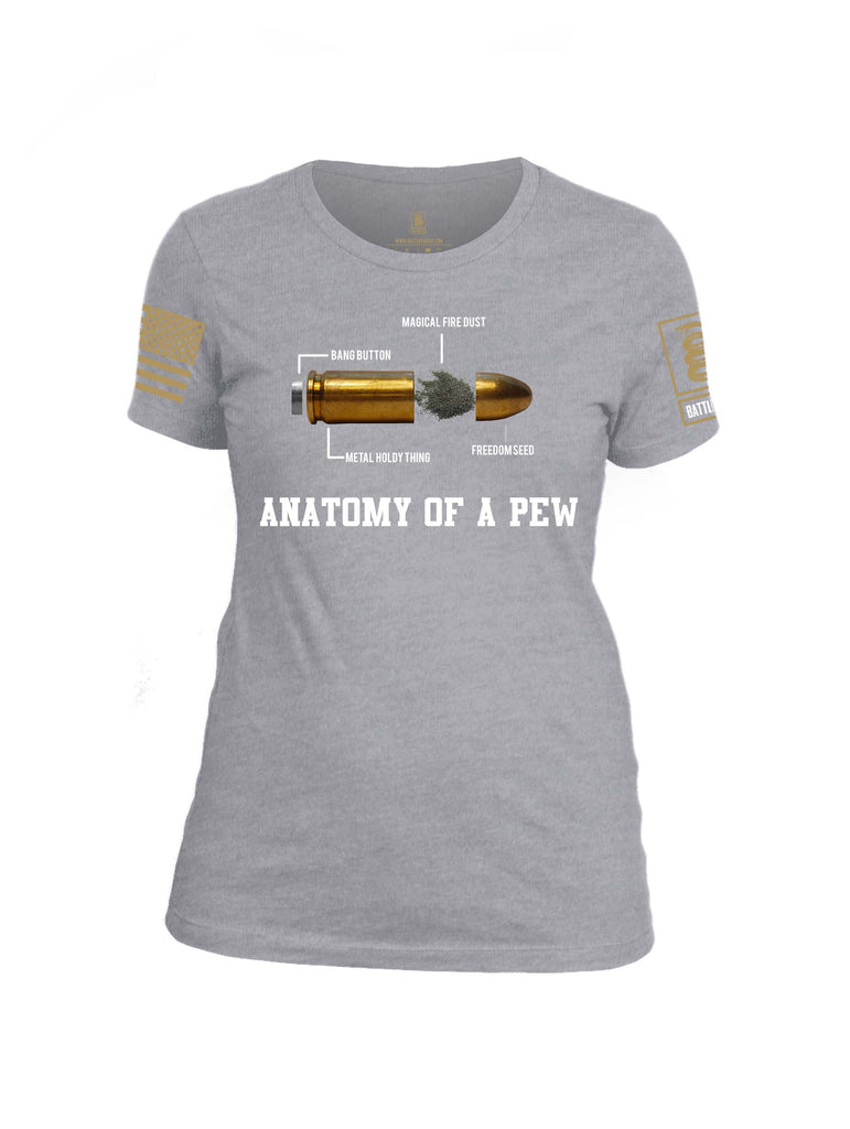 Battleraddle Anatomy Of A PEW Brass Sleeve Print Womens Cotton Crew Neck T Shirt