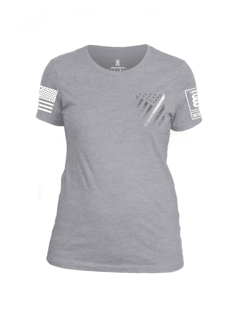 Battleraddle USA White Thin Line Series Flag White Sleeve Print Womens Cotton Crew Neck T Shirt shirt|custom|veterans|Apparel-Womens T Shirt-cotton