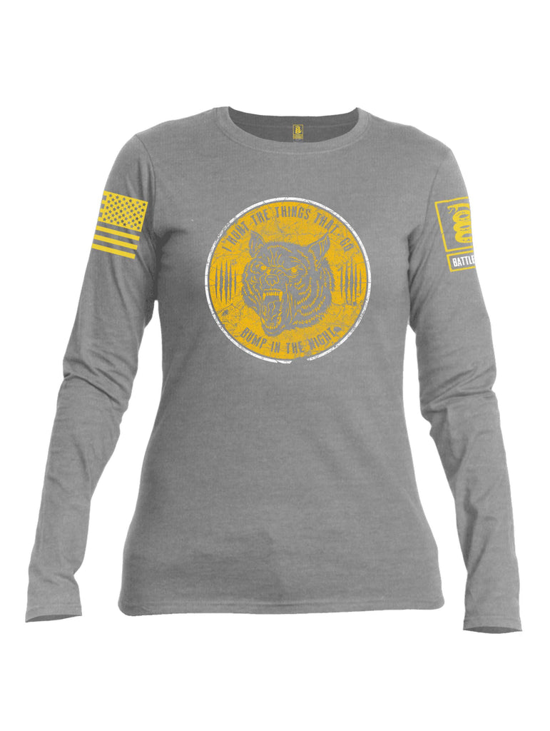 Battleraddle  I Hunt The Things That Go Bump In The Night Yellow Sleeve Print Womens Cotton Long Sleeve Crew Neck T Shirt