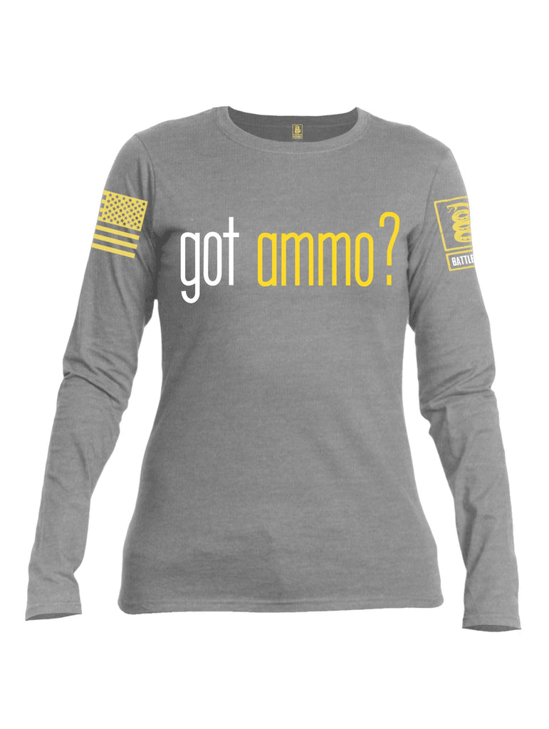 Battleraddle Got Ammo? Yellow Sleeve Print Womens Cotton Long Sleeve Crew Neck T Shirt