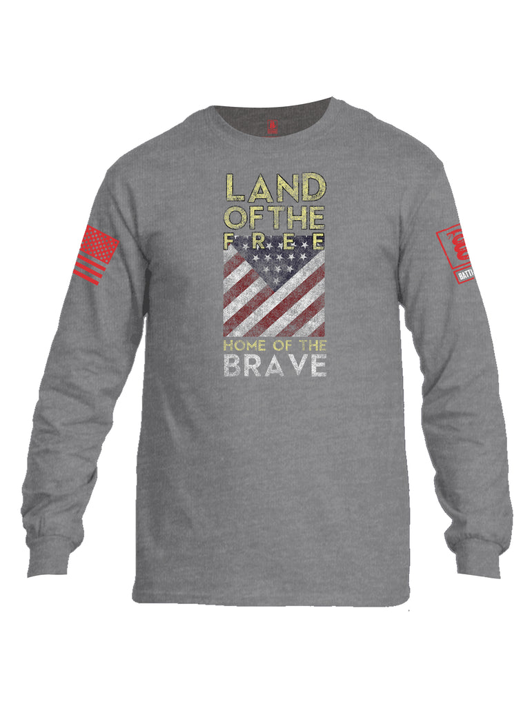 Battleraddle Land Of The Free Home Of The Brave Red Sleeve Print Mens Cotton Long Sleeve Crew Neck T Shirt
