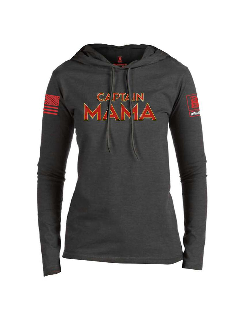 Battleraddle Captain Mama Red Sleeve Print Womens Thin Cotton Lightweight Hoodie