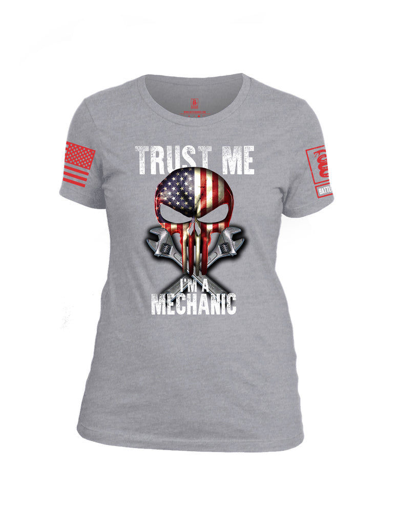 Battleraddle Trust Me I'm A Mechanic Red Sleeve Print Womens Cotton Crew Neck T Shirt