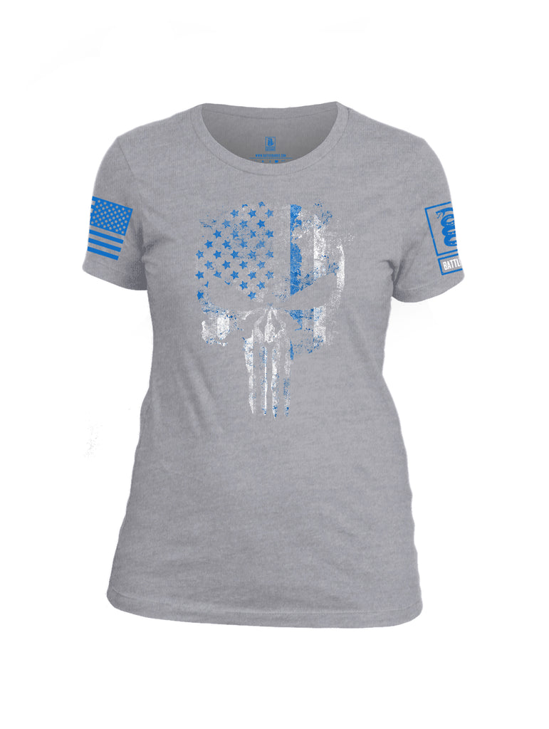 Battleraddle Expounder Thin Blue Line Blue Sleeve PrintWomens Cotton Crew Neck T Shirt