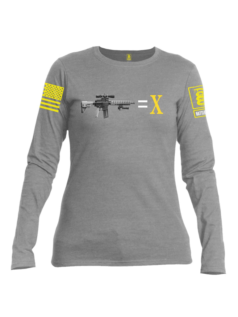 Battleraddle AR15=X Yellow Sleeve Print Womens Cotton Long Sleeve Crew Neck T Shirt shirt|custom|veterans|Women-Long Sleeves Crewneck Shirt