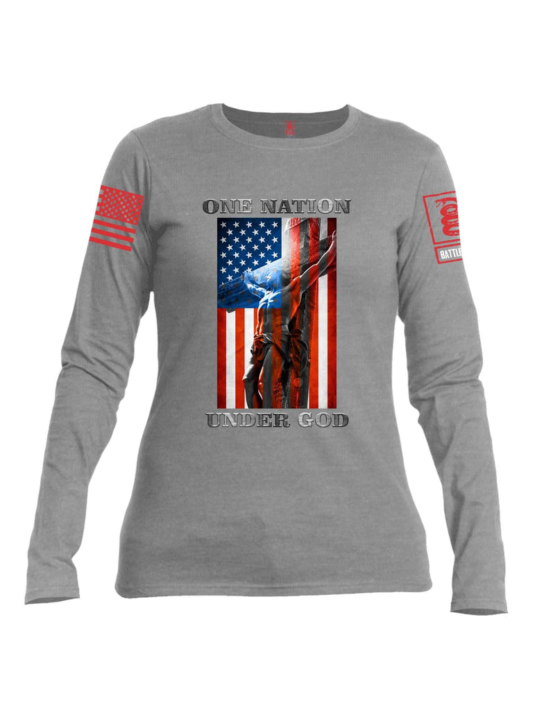 Battleraddle One Nation Under God Red Sleeve Print Womens Cotton Long Sleeve Crew Neck T Shirt shirt|custom|veterans|Women-Long Sleeves Crewneck Shirt