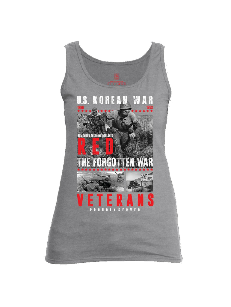 Battleraddle US Korean War RED Remember Everyone Deployed The Forgotten War Veterans Proudly Served Womens Cotton Tank Top shirt|custom|veterans|Apparel-Womens Tank Tops-Cotton