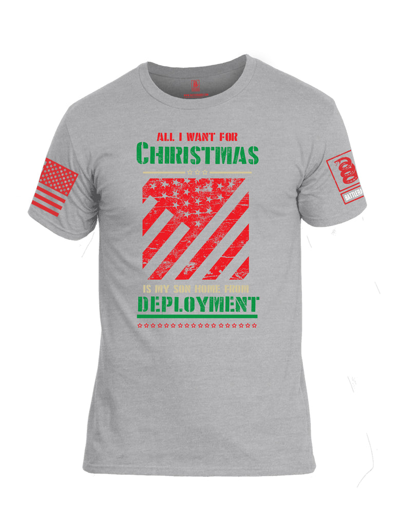 Battleraddle All I Want For Christmas Is My Son Home From Deployment Red Sleeve Print Mens Cotton Crew Neck T Shirt