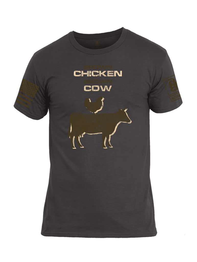 Battleraddle Brown Chicken Brown Cow Dark Brown Sleeve Print Mens Cotton Crew Neck T Shirt - Battleraddle® LLC