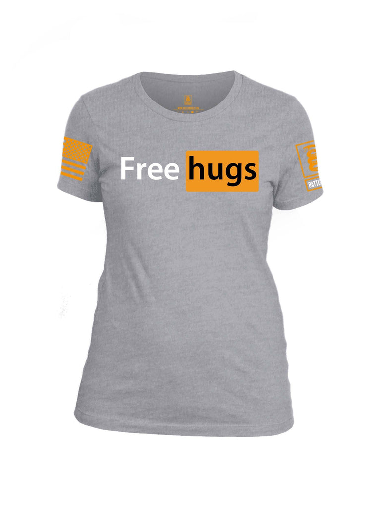 Battleraddle Free Hugs Orange Sleeve Print Womens Cotton Crew Neck T Shirt shirt|custom|veterans|Apparel-Womens T Shirt-cotton
